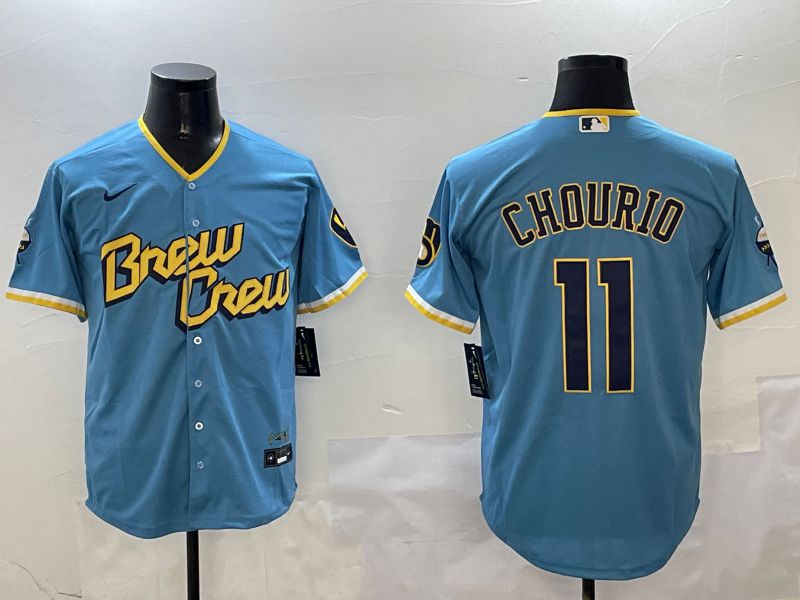 Men Milwaukee Brewers #11 Chourio Light Blue City Edition 2025 Nike MLB Jersey style 1
